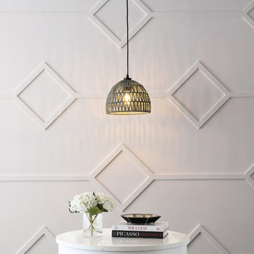 Campana 20" Bohemian Modern Woven Rattan/Iron LED Pendant